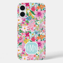 カラフルな花園のイニシャル入り iPhone 16 PLUSケース