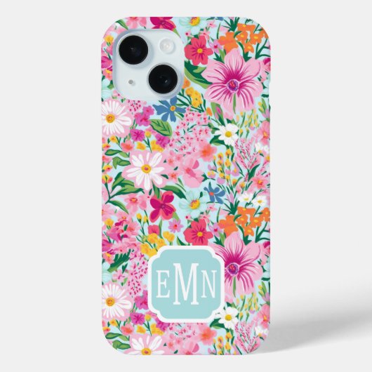 カラフルな花園のイニシャル入り Case-Mate iPhoneケース (裏面)