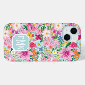 カラフルな花園のイニシャル入り Case-Mate iPhoneケース (裏面 (横))