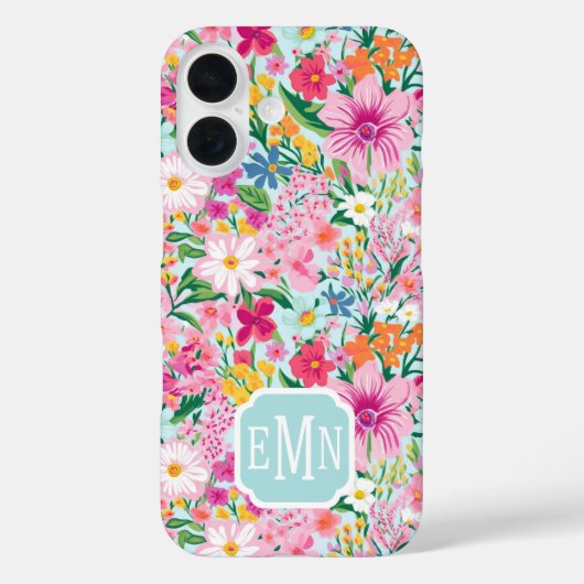 カラフルな花園のイニシャル入り Case-Mate iPhoneケース (裏面)