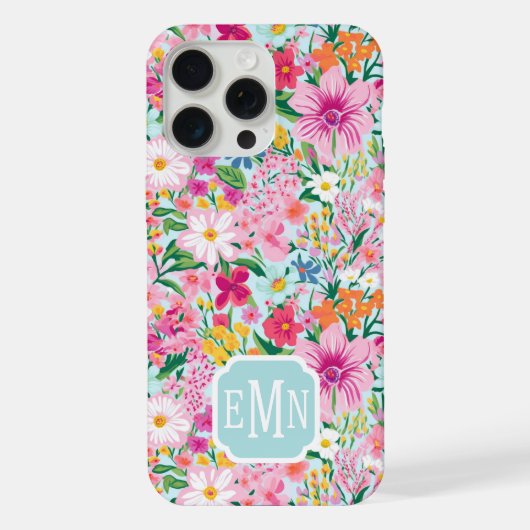 カラフルな花園のイニシャル入り iPhoneケース (裏面)