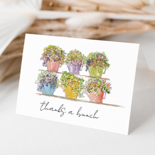 カラフルな花市場 手描きスケッチ サンキューカード