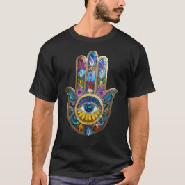 カラフルな花弁とハムサのサファイアサードアイ Tシャツ