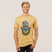 カラフルな花弁とハムサの葉 サファイアの第三の目 トライブレンドTシャツ (正面全面)