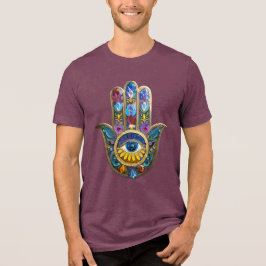 カラフルな花弁と葉 ハムサ サファイア 第三の眼 トライブレンドTシャツ