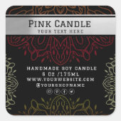 カラフルな花曼荼羅オーナメント キャンドルラベル スクエアシール (正面)