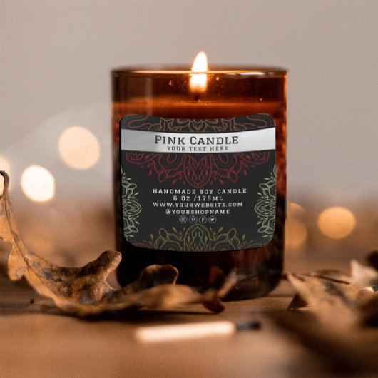 カラフルな花曼荼羅オーナメント キャンドルラベル スクエアシール