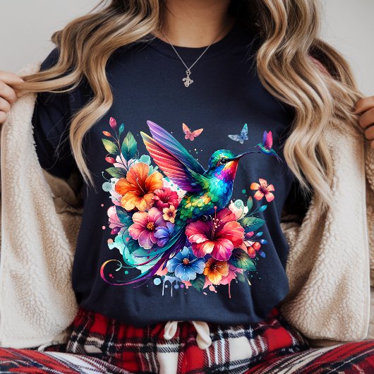 カラフルな花束とハチドリTシャツ トライブレンドTシャツ