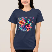 カラフルな花束とハチドリTシャツ トライブレンドTシャツ (正面)