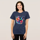 カラフルな花束とハチドリTシャツ トライブレンドTシャツ (正面全面)