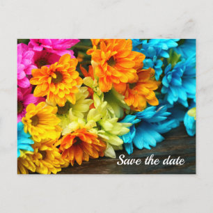 カラフルな花束のSave The Date ポストカード