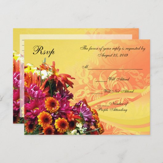 カラフルな花束 オレンジ/イエローデザイン インビテーションポストカード (正面/裏面)
