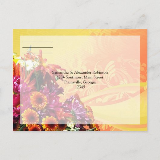 カラフルな花束 オレンジ/イエローデザイン インビテーションポストカード (裏面)