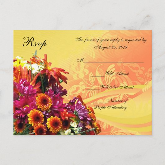カラフルな花束 オレンジ/イエローデザイン インビテーションポストカード (正面)
