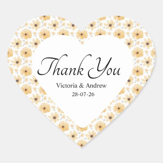 カラフルな花柄のサンキューシール ハートシール (正面)