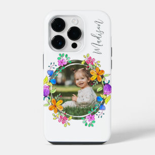 カラフルな花柄のシンプルモダンなオリジナルデザイン iPhone 14 PROケース