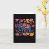 カラフルな花柄のゾウのイラスト カード (黄色い花)