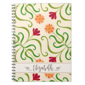 カラフルな花柄のダマスクひまわり模様が可愛らしい民俗 ノートブック (正面)