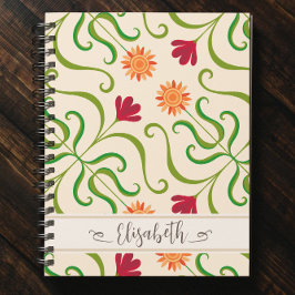 カラフルな花柄のダマスクひまわり模様が可愛らしい民俗 ノートブック