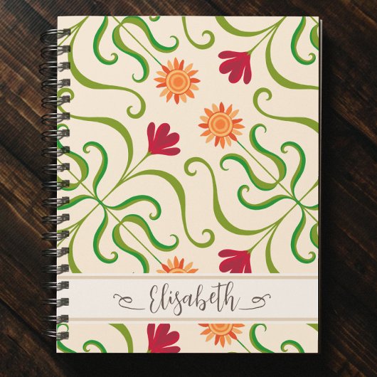 カラフルな花柄のダマスクひまわり模様が可愛らしい民俗 ノートブック