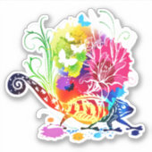 カラフルな花柄のトカゲ シール (正面)