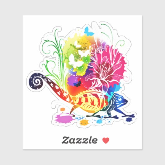 カラフルな花柄のトカゲ シール (シート)