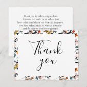 カラフルな花柄のフラットな感謝カード サンキューカード (正面/裏面)