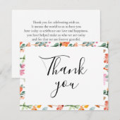 カラフルな花柄のフラットな感謝カード サンキューカード (正面/裏面)