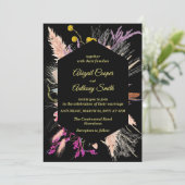 カラフルな花柄のブラック背景ジオメトリックボーダー 招待状 (スタンド正面)