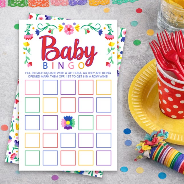 カラフルな花柄のベビービンゴシャワーゲーム (Baby Bingo Game Cards)