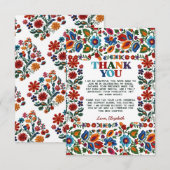 カラフルな花柄のメキシコ民俗アート刺繍フィエスタ サンキューカード (正面/裏面)