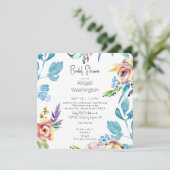 カラフルな花柄のラウンドスクエア ブライダルシャワー 招待状 (スタンド正面)