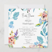 カラフルな花柄のラウンドスクエア ブライダルシャワー 招待状 (正面)