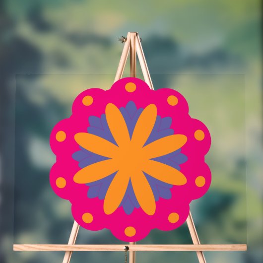 カラフルな花柄の円形 アクリルサイン (ニュートラル)