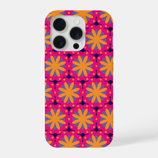 カラフルな花柄の円形 iPhoneケース (裏面)
