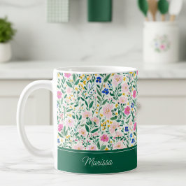 カラフルな花柄の名入れマグカップ コーヒーマグカップ