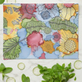 カラフルな花柄の抽象芸術の台所タオル キッチンタオル (折り畳み)