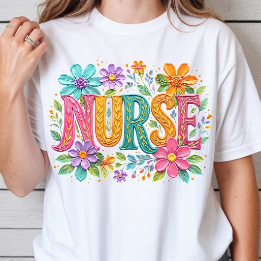 カラフルな花柄の看護師ギフト 認定看護師向け Tシャツ