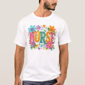 カラフルな花柄の看護師ギフト 認定看護師向け Tシャツ (正面)