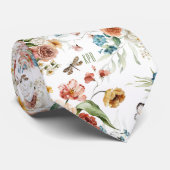 カラフルな花柄の静物画アートの白いモノグラム ネクタイ (ロール)