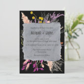 カラフルな花柄の黒背景クラシックボーダー 招待状 (スタンド正面)