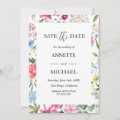 カラフルな花柄の「保存日」招待状 セーブザデート (正面)