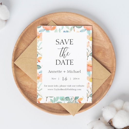 カラフルな花柄の「save the date」招待状 セーブザデート