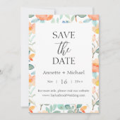 カラフルな花柄の「save the date」招待状 セーブザデート (正面)