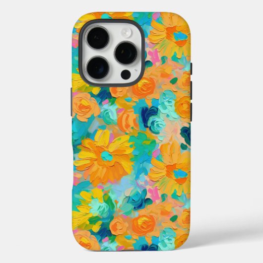 カラフルな花柄イエロー ブルー グリーン ピンク アート Case-Mate iPhoneケース (裏面)