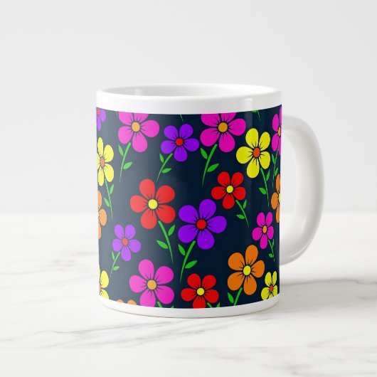カラフルな花柄 ジャンボコーヒーマグカップ (正面右)