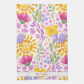 カラフルな花柄 ネーム モノグラム ボタニカル キッチンタオル (縦)