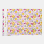 カラフルな花柄 ネーム モノグラム ボタニカル キッチンタオル (横)
