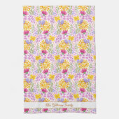 カラフルな花柄 ネーム モノグラム ボタニカル キッチンタオル (縦)