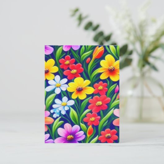 カラフルな花柄 ポストカード (スタンド正面)